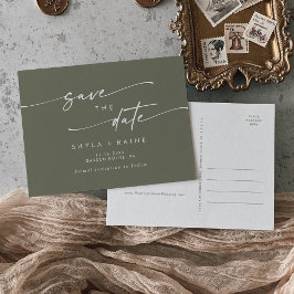 Boho Chic Olive Green Wedding Save the Date Einladungspostkarte