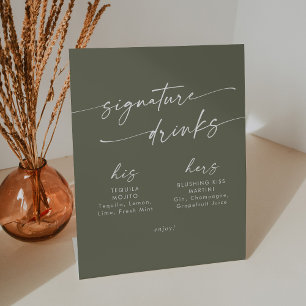 Boho Chic Olive Green Wedding Signature Drinks Sockelschild