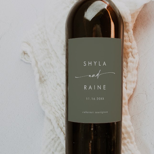Boho Chic Olive Green Wedding Wine Labels Weinetikett (Von Creator hochgeladen)