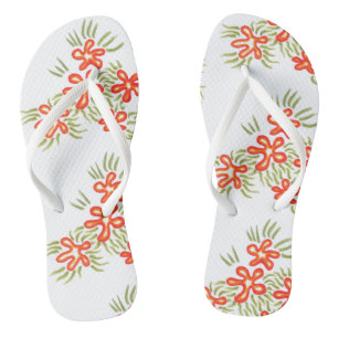 Boho Chic Orange Red Floral Künstlerisches Muster Flip Flops