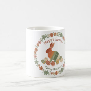 Boho Chic Osterhase Blumenkranz & Eier Frühling Kaffeetasse