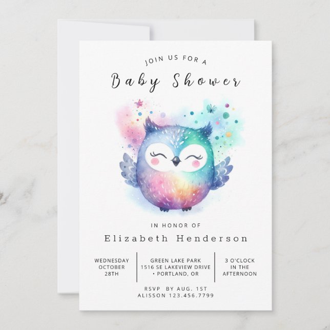 Boho Chic Owl Baby Dusche Einladung (Vorderseite)