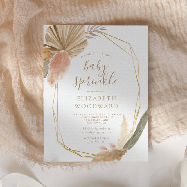 Boho Chic Pampas Grass Baby Sprinkle Einladung Postkarte (Von Creator hochgeladen)