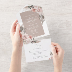 Boho Chic Pampas Grass Earth Tones Floral Wedding All In One Einladung