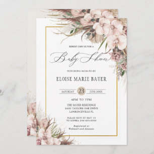 Boho Chic Pampas Grass Orchid Floral Baby Dusche Einladung