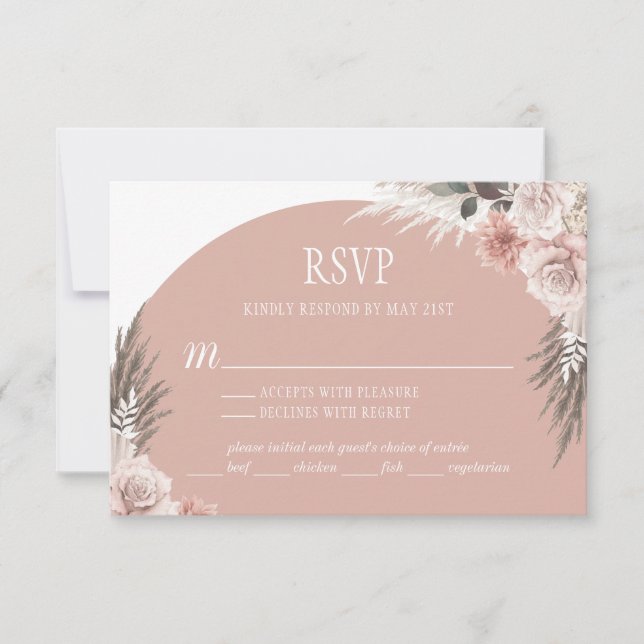 Boho Chic Pampas Grass Pink Sage Blumenhochzeit RSVP Karte (Vorderseite)