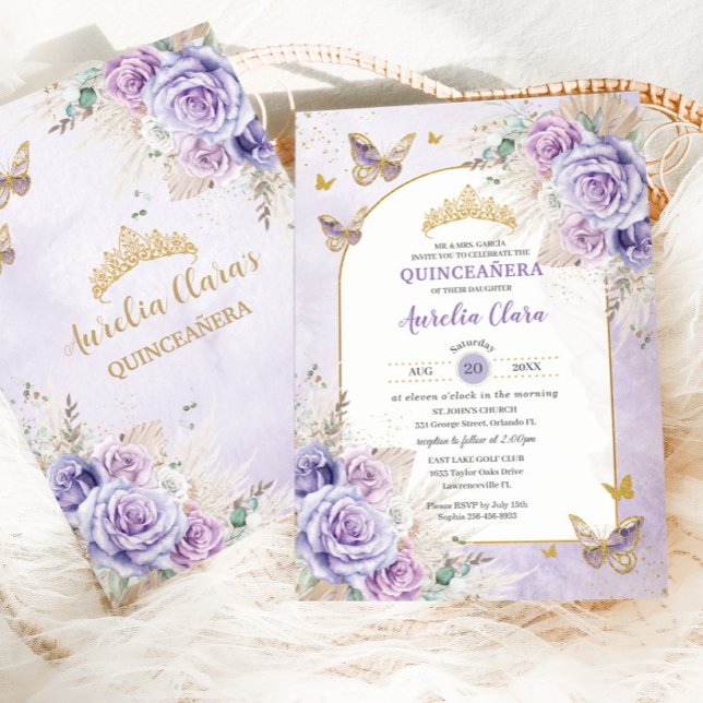 Boho Chic Pampas Lila Lilac Floral Quinceañera Einladung (Von Creator hochgeladen)