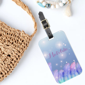 Boho Chic Pastel Lila Pink Feathers Glitzern Gepäckanhänger