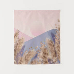 Boho Chic Pastel Pampas Grass Landschaft Natur Wandteppich