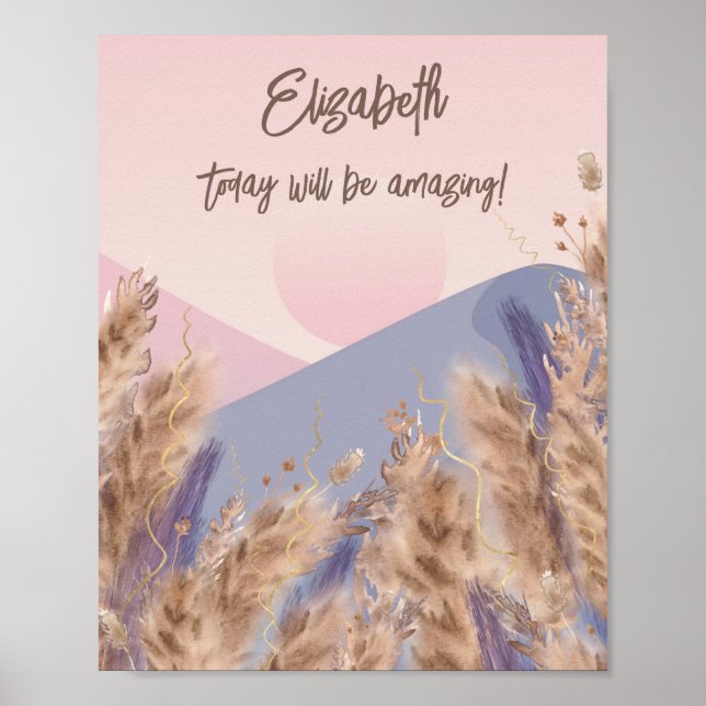 Boho Chic Pastel Pampas Grass Nature Custom Quote Poster (Vorne)