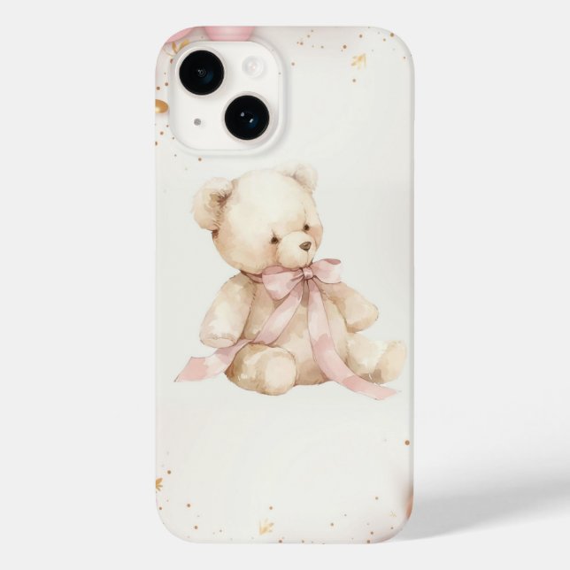 Boho Chic Pastel Pink and Brown Teddy Bear Case-Mate iPhone Hülle (Rückseite)
