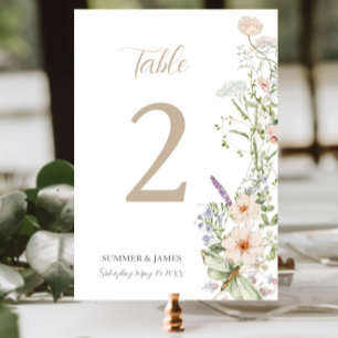Boho Chic Pastell-Wildblumen-Blumengarten-Hochzeit Tischnummer