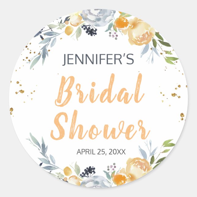 Boho Chic Peach Floral Brautparty Runder Aufkleber (Vorderseite)