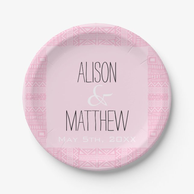 Boho-chic Personalisiert Pink Wedding Paper Teller (Vorderseite)