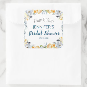 Boho Chic Pfirsich Blumen Hochzeitsdusche  Quadratischer Aufkleber