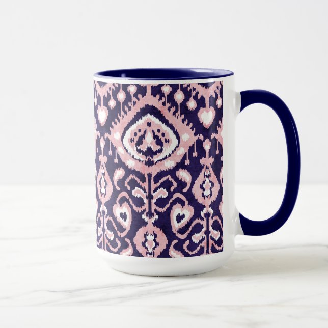 Boho chic pink and marine ikat Stammesmuster Tasse (Rechts)