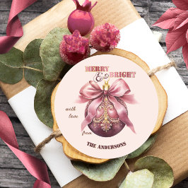 Boho Chic Pink Vintag Bauble Weihnachten Runder Aufkleber