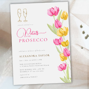 Boho Chic Pink Yellow Tulips Gold Petals Prosecco Einladung