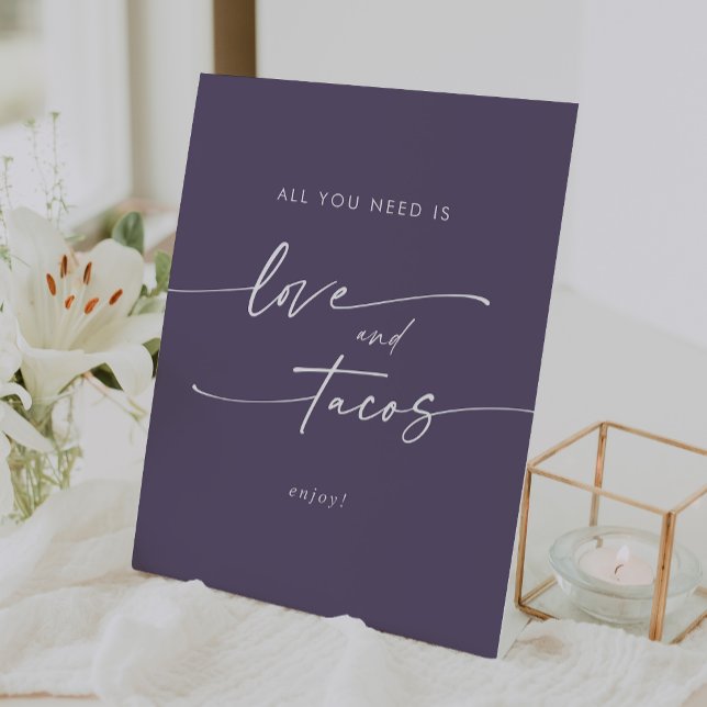 Boho Chic Plum Lila Liebe Taco Bar Wedding Sockelschild (Boho Chic Plum Purple Love Taco Bar Wedding Pedestal Sign)