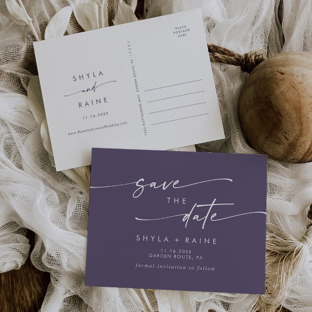 Boho Chic Plum Lila Wedding Save the Date Einladungspostkarte (Von Creator hochgeladen)