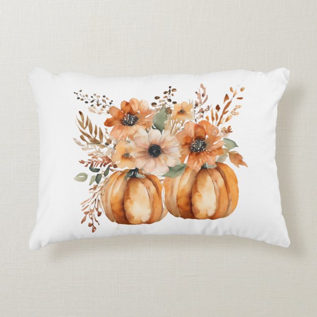 Boho Chic Pumpkin and Floral Patterns Erntedank Dekokissen (Vorderseite)