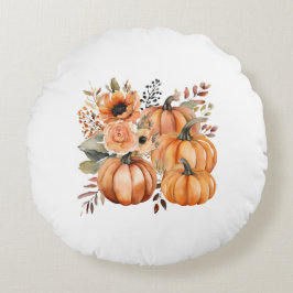 Boho Chic Pumpkin and Floral Patterns Erntedank Rundes Kissen
