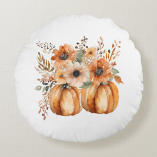 Boho Chic Pumpkin and Floral Patterns Erntedank Rundes Kissen