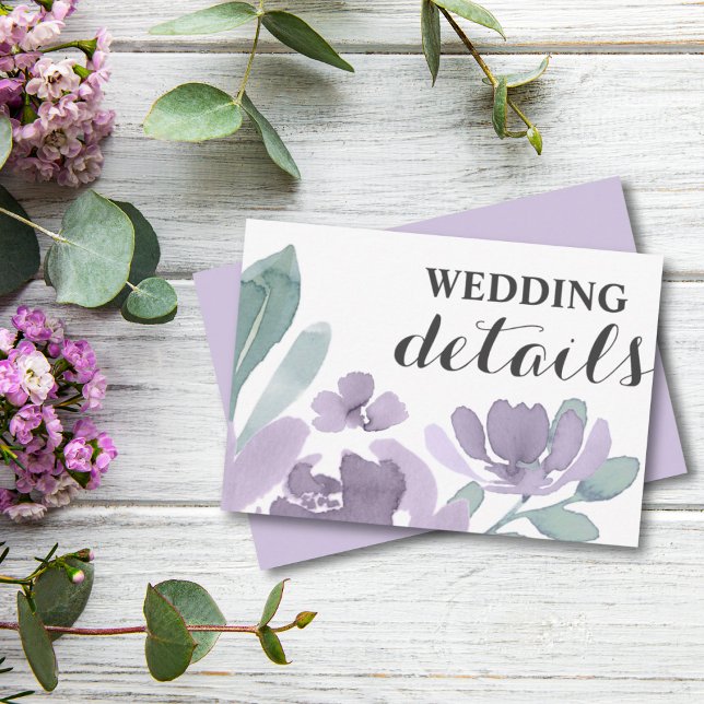 Boho Chic Purple Floral Watercolor Wedding Details Begleitkarte (Von Creator hochgeladen)