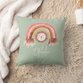 Boho Chic Rainbow Lion Baby Name Sage Kissen