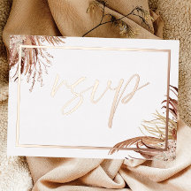 Boho Chic Real Rose Gold Foil Wedding RSVP