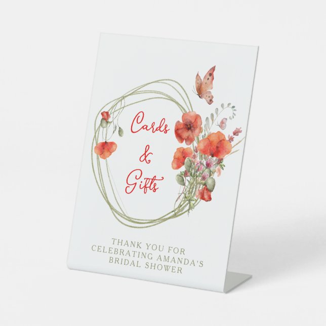 Boho Chic Red Poppies, Bridal Brunch Cards & Gesch Sockelschild (Vorderseite)