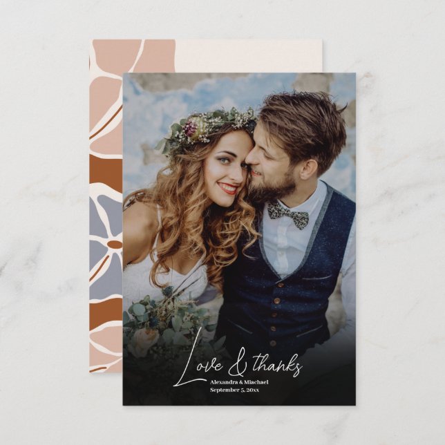 Boho Chic Retro Floral Wedding Foto Dankeskarte (Vorne/Hinten)