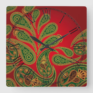 Boho Chic Retro Hippy Paisley Quadratische Wanduhr