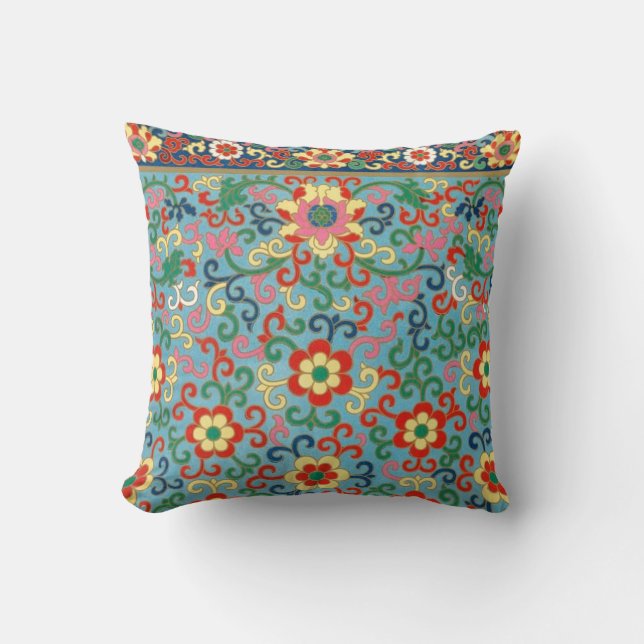 Boho Chic Retro Oriental Floral Kissen (Vorderseite)