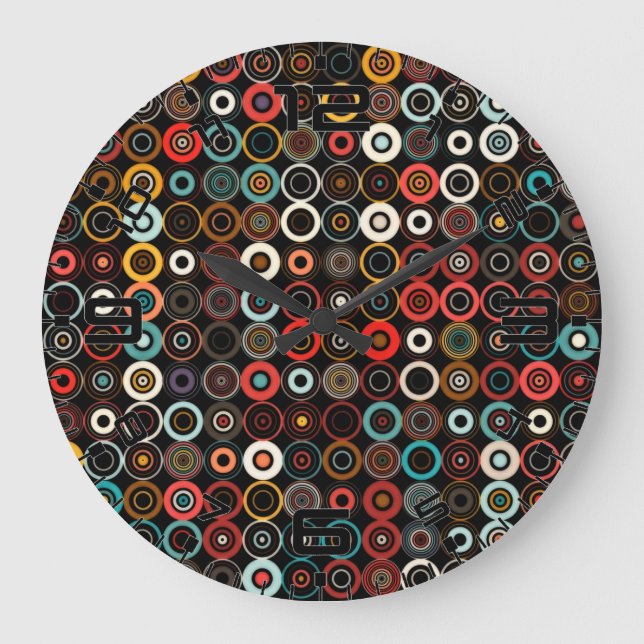 Boho-Chic-Retro-Uhr Farbiger Kreis Kunst Große Wanduhr (Vorderseite)