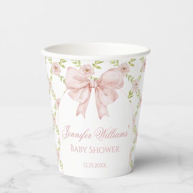 Boho chic rosa Bogen Blumenbecher Babydusche Papie Pappbecher (Vorderseite)