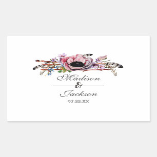 Boho Chic Rosa Florales Hochzeitsmonogramm Rechteckiger Aufkleber