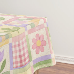 Boho Chic Rosa & Grün Quilt Blumen-Patchwork Tischdecke