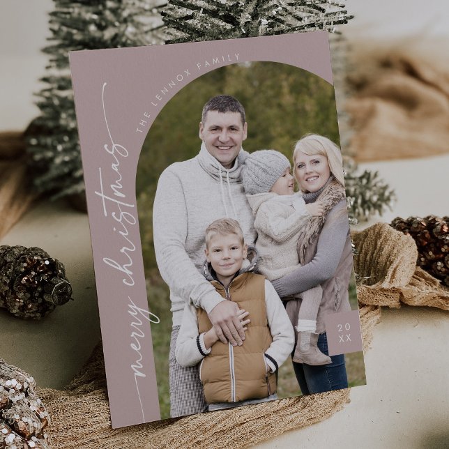 Boho Chic Rose Pink Foto Moderne frohe Weihnachten (Von Creator hochgeladen)