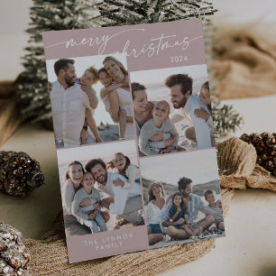 Boho Chic Rose Pink Xmas Foto Einzigartiges Weihna Feiertagskarte