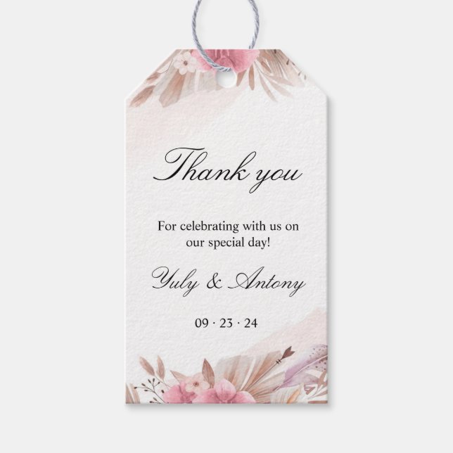 Boho Chic Rose und Champagne Wedding Geschenkanhänger (Vorderseite)