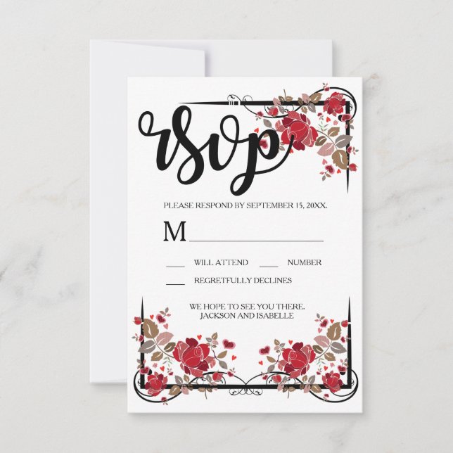 Boho Chic Rote Rosen RSVP-Karte RSVP Karte (Vorderseite)