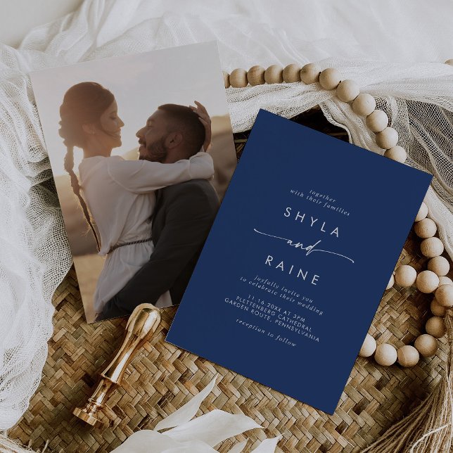 Boho Chic Royal Blue Lässiges Foto Wedding Einladung (Von Creator hochgeladen)