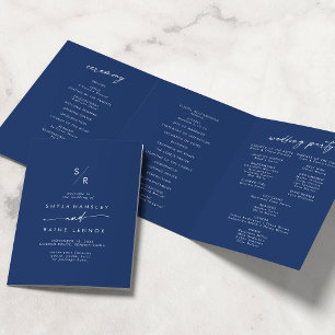 Boho Chic Royal Blue Monogram Wedding Dreifach-gefaltete Programmkarte