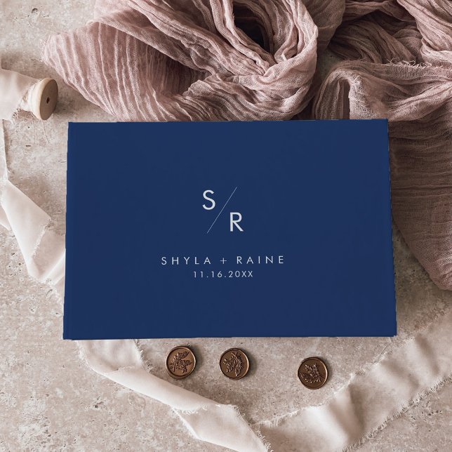 Boho Chic Royal Blue Monogram Wedding Gästebuch (Von Creator hochgeladen)