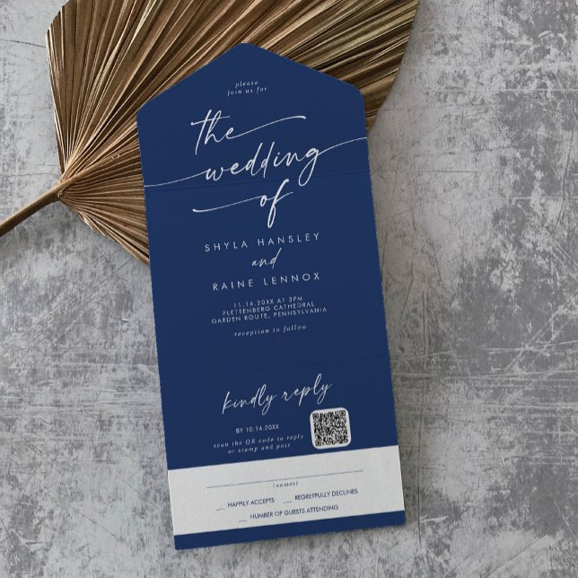 Boho Chic Royal Blue QR Code Mail bei Hochzeit All In One Einladung (Von Creator hochgeladen)