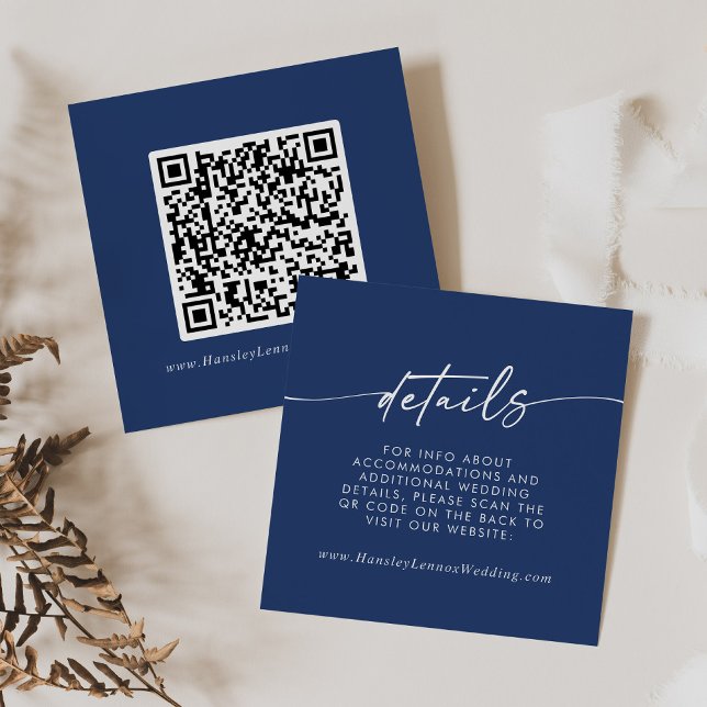 Boho Chic Royal Blue Wedding QR Code Details Begleitkarte (Von Creator hochgeladen)