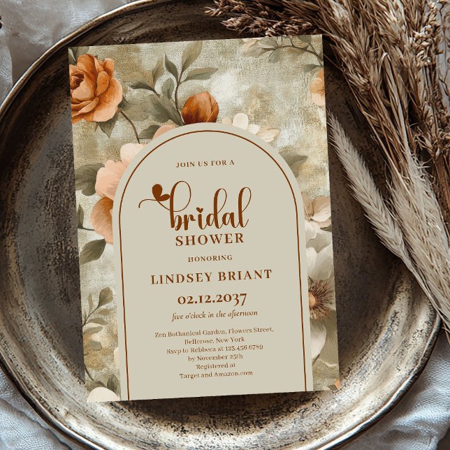Boho Chic Rust Terrakotta-Brautjungfer-Einladung Einladung (Boho Chic Rust Terracotta Bridal Shower Invitation)