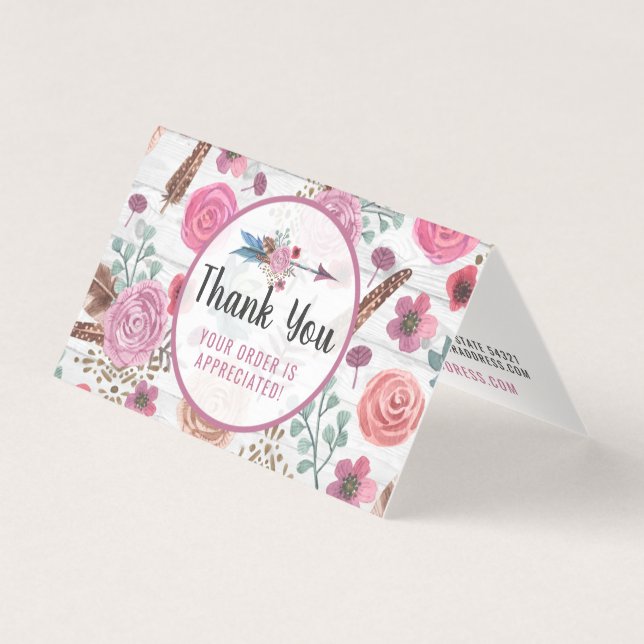 Boho Chic Rustic Feather Arrow Floral Vielen Dank (Vorderseite)