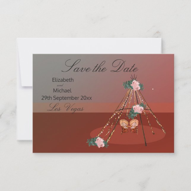 Boho Chic Rustic Teepee / TiPi Save the Date (Vorderseite)